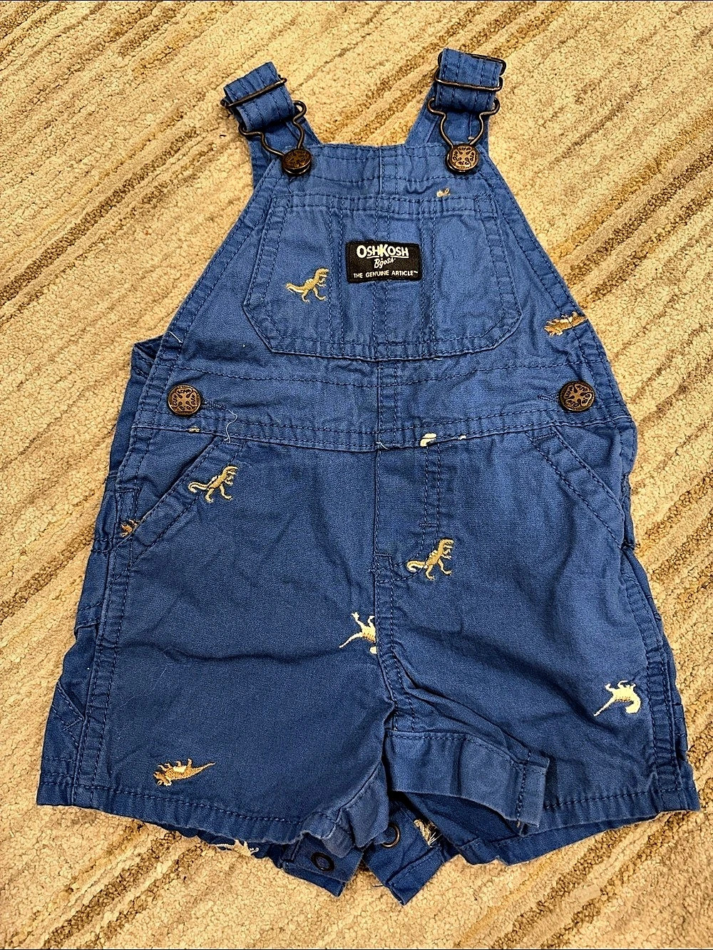 OshKosh B’gosh Dinosaur Print Woven Shortalls Blue 6-9M